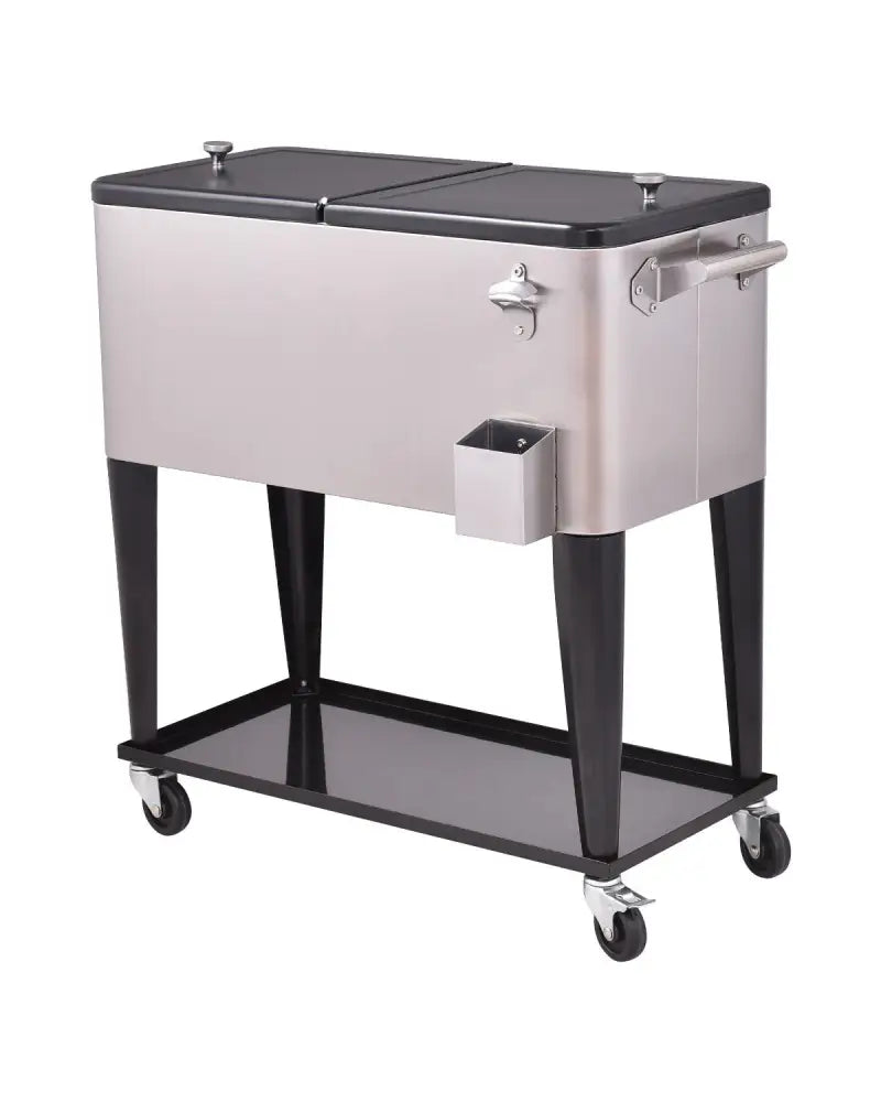 80 Quart Patio Rolling Stainless Steel Ice Beverage Cooler - Gray - Coolers