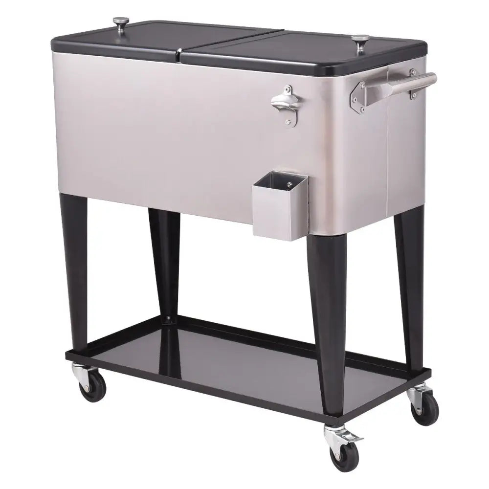 80 Quart Patio Rolling Stainless Steel Ice Beverage Cooler - Gray - Coolers