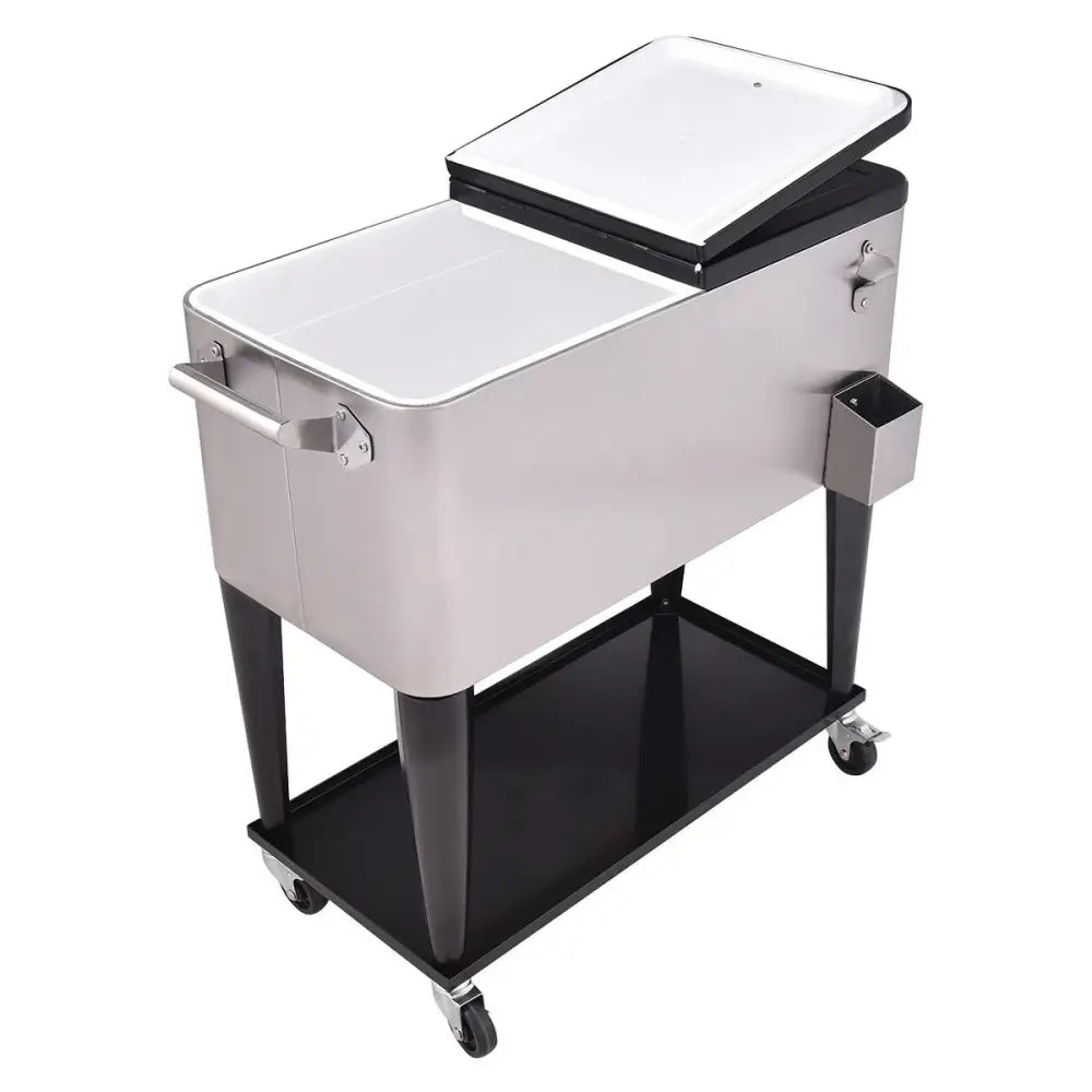 80 Quart Patio Rolling Stainless Steel Ice Beverage Cooler - Gray - Coolers