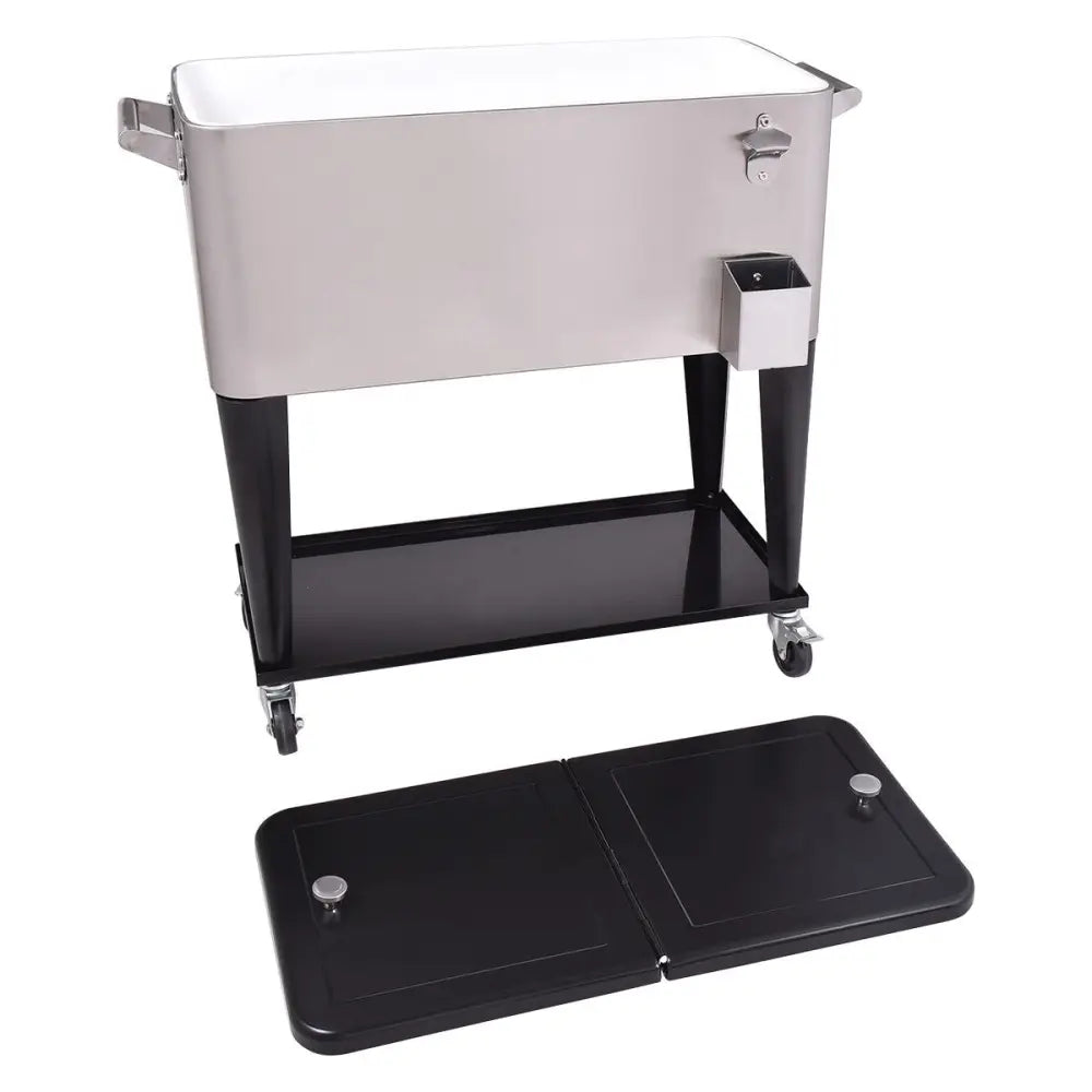 80 Quart Patio Rolling Stainless Steel Ice Beverage Cooler - Gray - Coolers