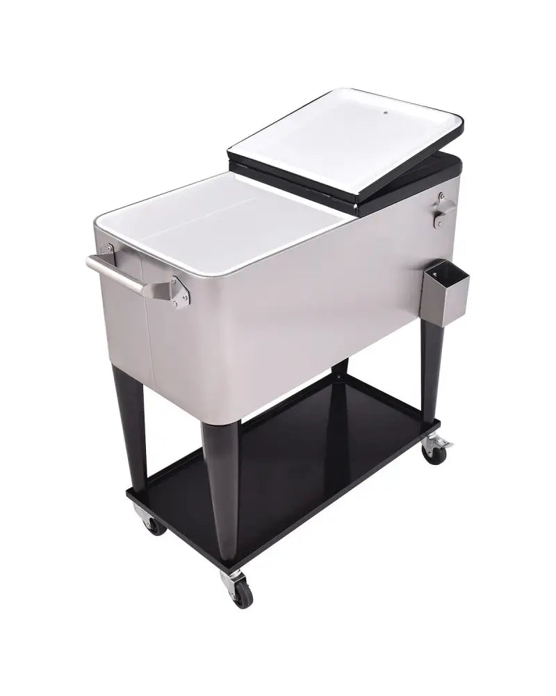 80 Quart Patio Rolling Stainless Steel Ice Beverage Cooler - Gray - Coolers