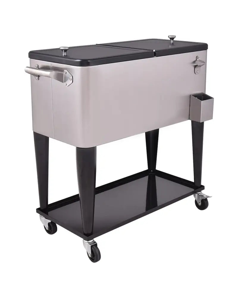 80 Quart Patio Rolling Stainless Steel Ice Beverage Cooler - Gray - Coolers