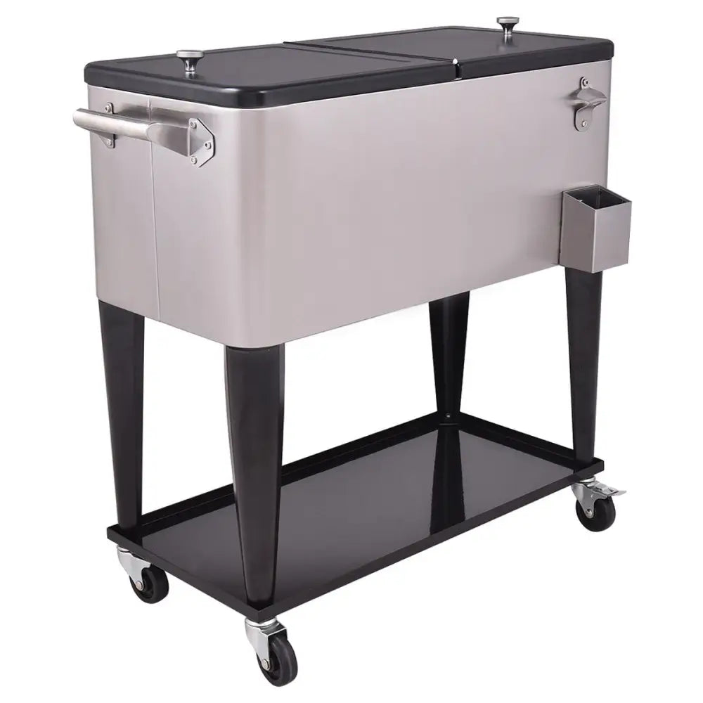 80 Quart Patio Rolling Stainless Steel Ice Beverage Cooler - Gray - Coolers