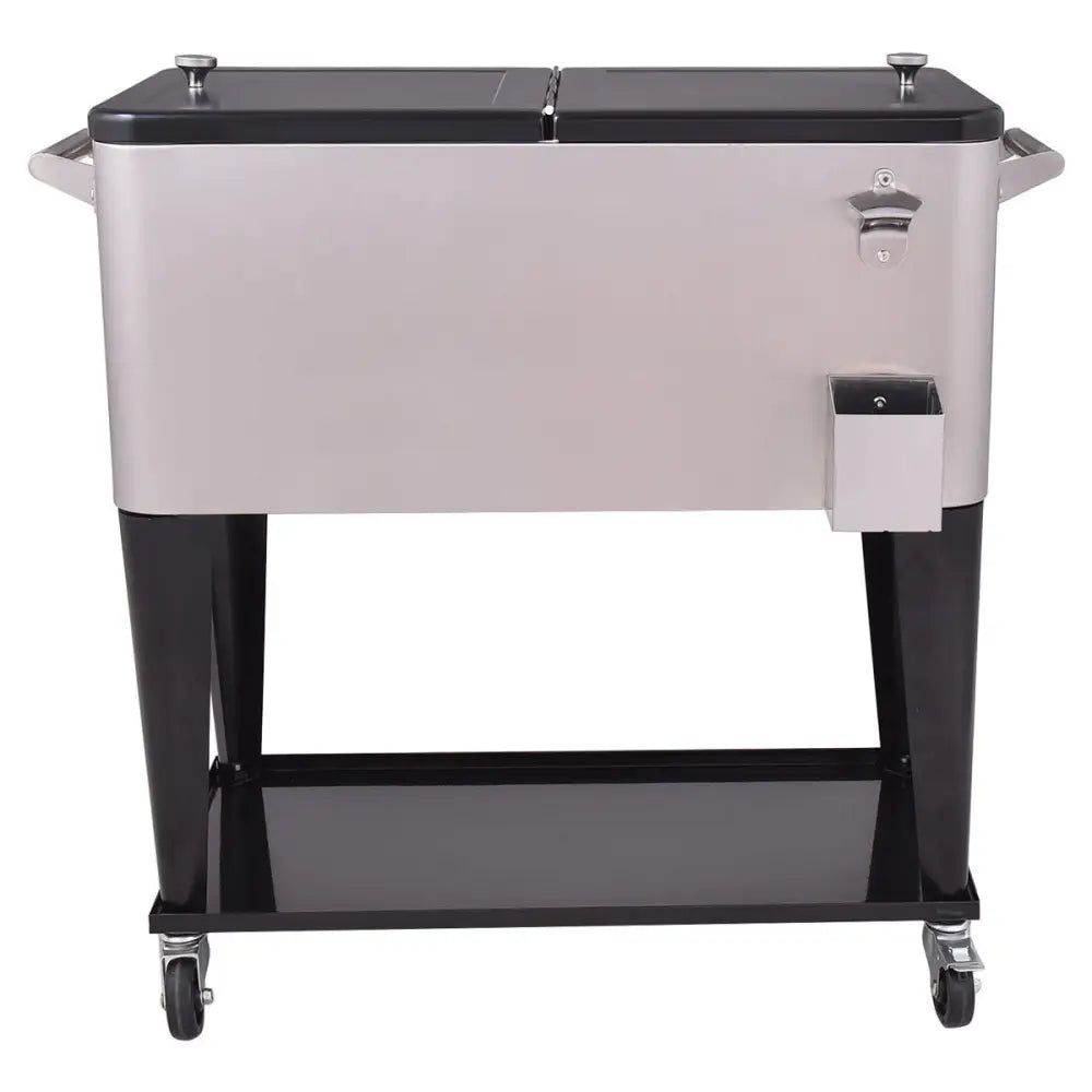 80 Quart Patio Rolling Stainless Steel Ice Beverage Cooler - Gray - Coolers