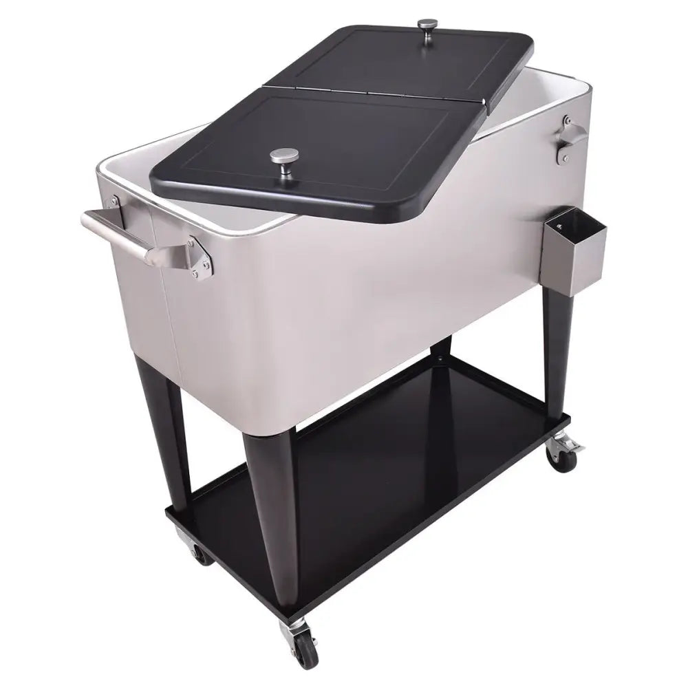 80 Quart Patio Rolling Stainless Steel Ice Beverage Cooler - Gray - Coolers