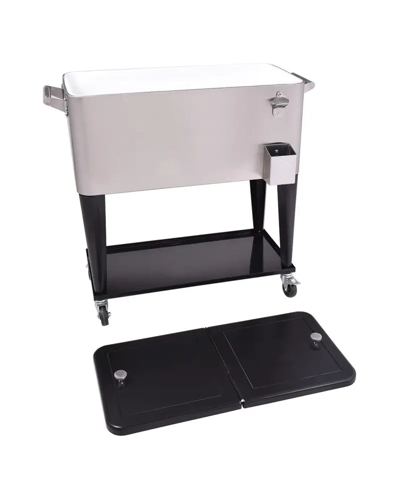 80 Quart Patio Rolling Stainless Steel Ice Beverage Cooler - Gray - Coolers