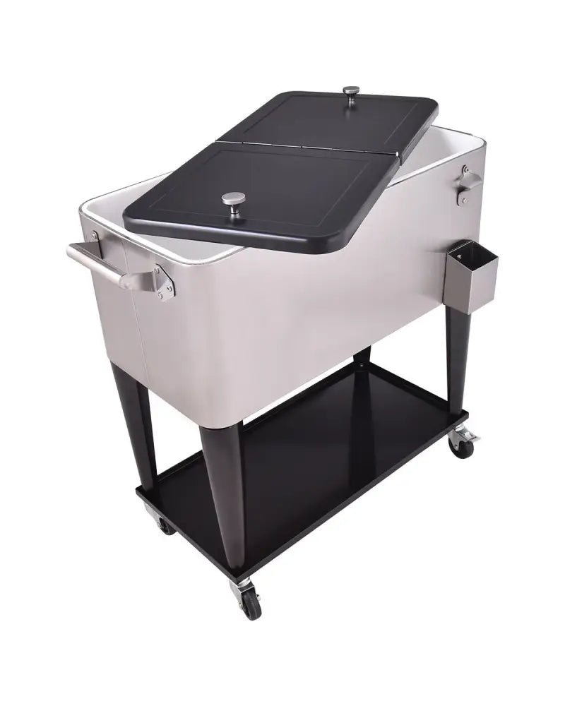 80 Quart Patio Rolling Stainless Steel Ice Beverage Cooler - Gray - Coolers