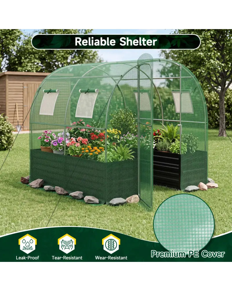 80 x 79 x 79 Inches Walk-in Greenhouse with Large Plant Bed-Green - Green - Greenhouses