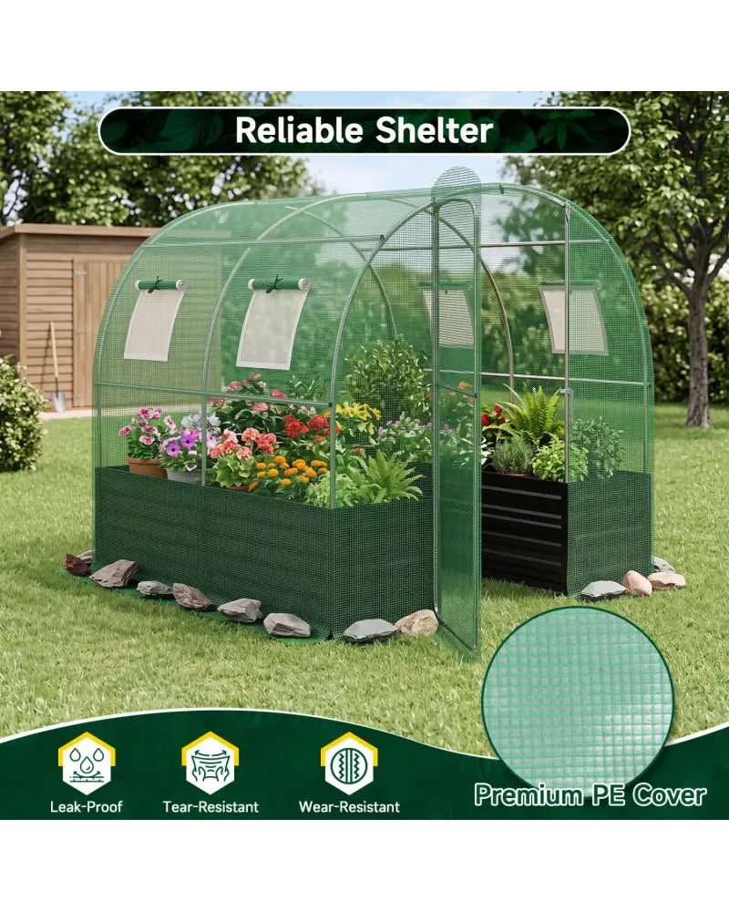 80 x 79 x 79 Inches Walk-in Greenhouse with Large Plant Bed-Green - Green - Greenhouses