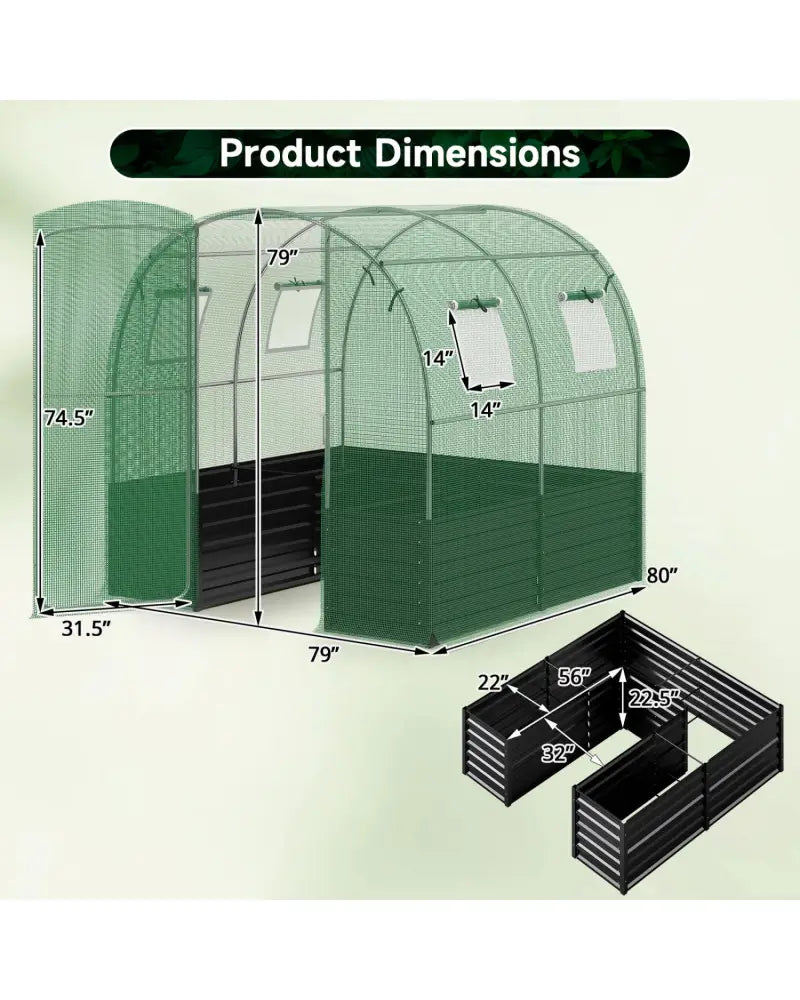 80 x 79 x 79 Inches Walk-in Greenhouse with Large Plant Bed-Green - Green - Greenhouses