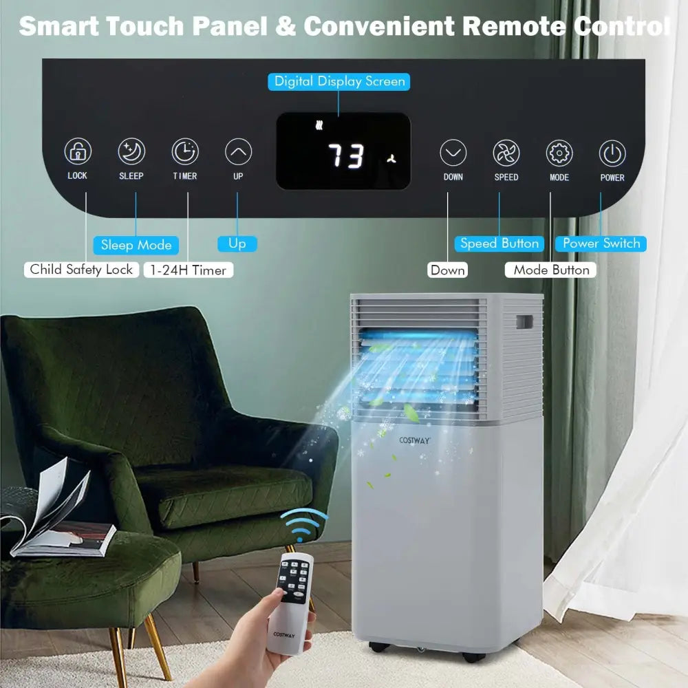 8000 BTU 3-in-1 Air Cooler with Dehumidifier and Fan Mode-Gray - Gray - Portable Air Conditioners