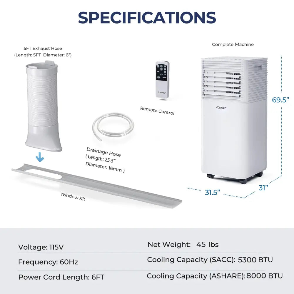 8000 BTU 3-in-1 Air Cooler with Dehumidifier and Fan Mode-White - White - Portable Air Conditioners