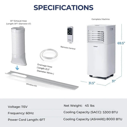 8000 BTU 3-in-1 Air Cooler with Dehumidifier and Fan Mode-White Costway