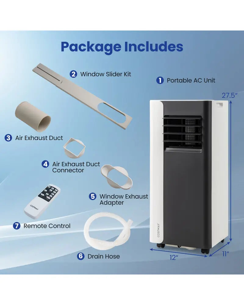 8000 BTU 3 in 1 Portable Air Conditioner with Fan and Dehumidifier Model - Black & White - Portable Air Conditioners