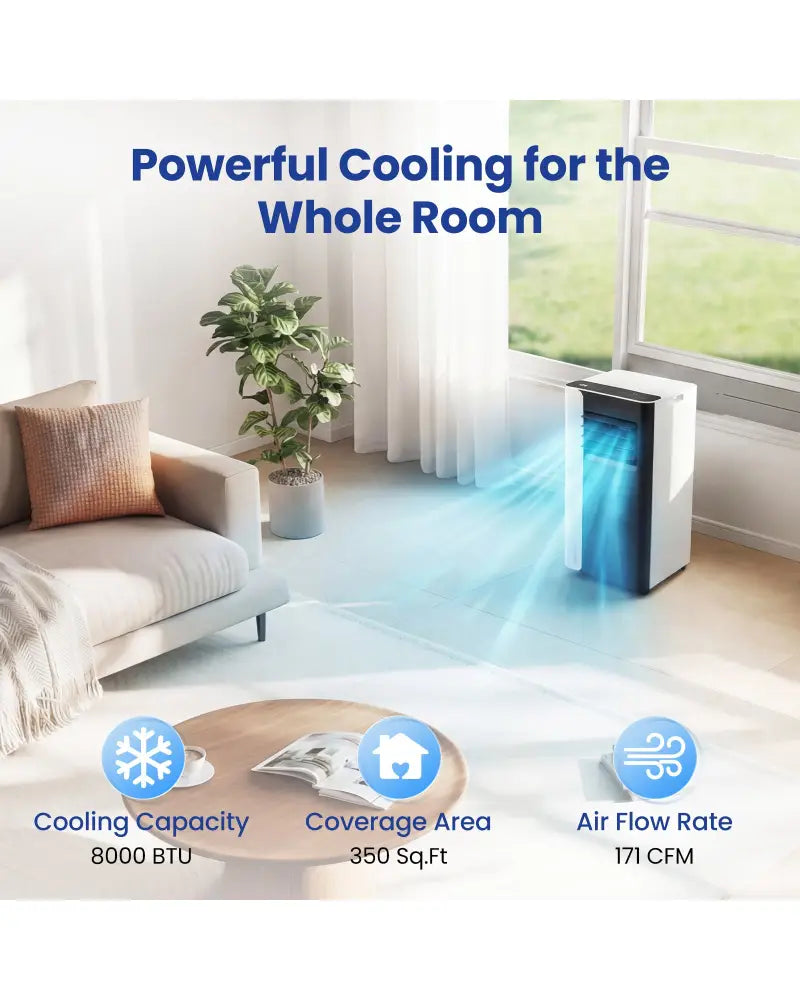 8000 BTU 3 in 1 Portable Air Conditioner with Fan and Dehumidifier Model - Black & White - Portable Air Conditioners