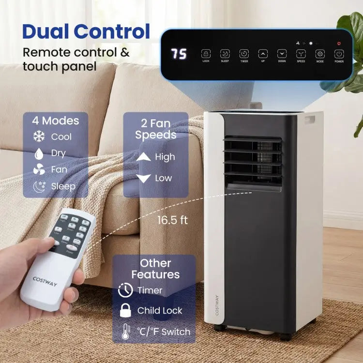 8000 BTU 3 in 1 Portable Air Conditioner with Fan and Dehumidifier Model - Black & White - Portable Air Conditioners