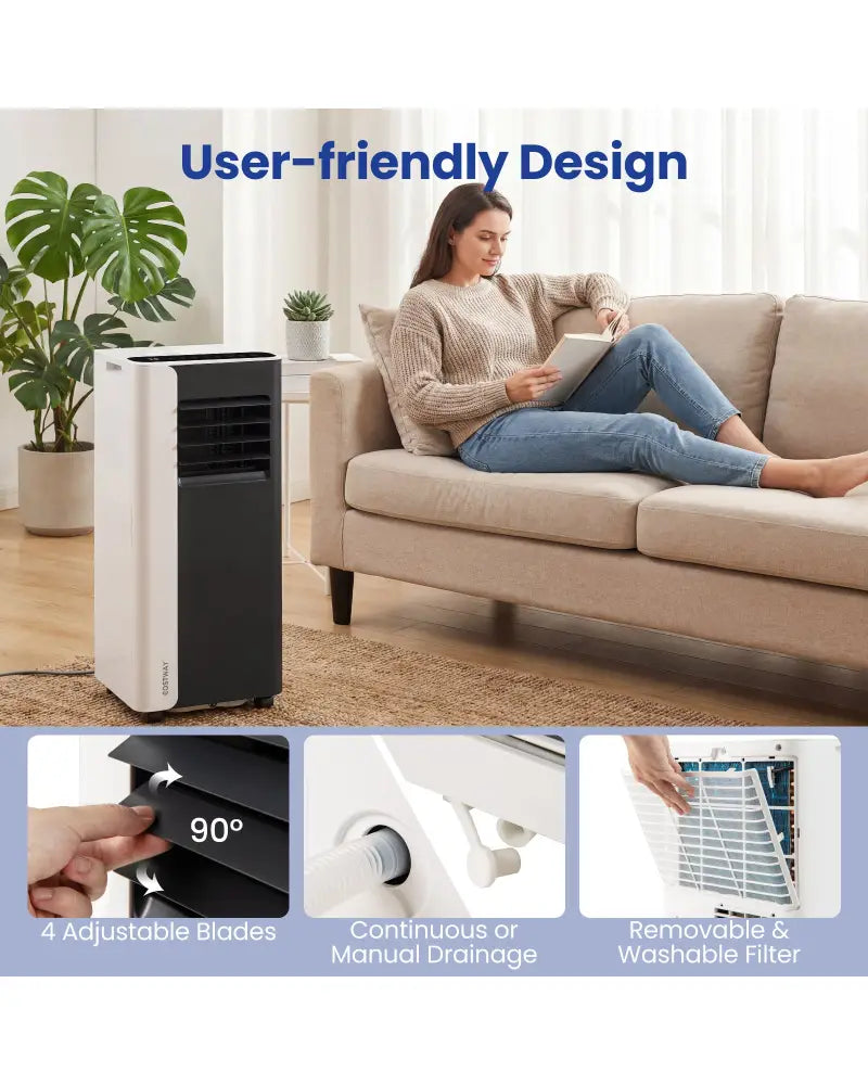 8000 BTU 3 in 1 Portable Air Conditioner with Fan and Dehumidifier Model - Black & White - Portable Air Conditioners