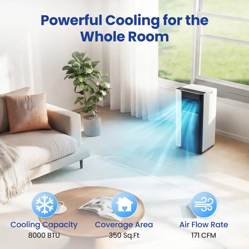 8000 BTU 3 in 1 Portable Air Conditioner with Fan and Dehumidifier Model - Black & White - Portable Air Conditioners