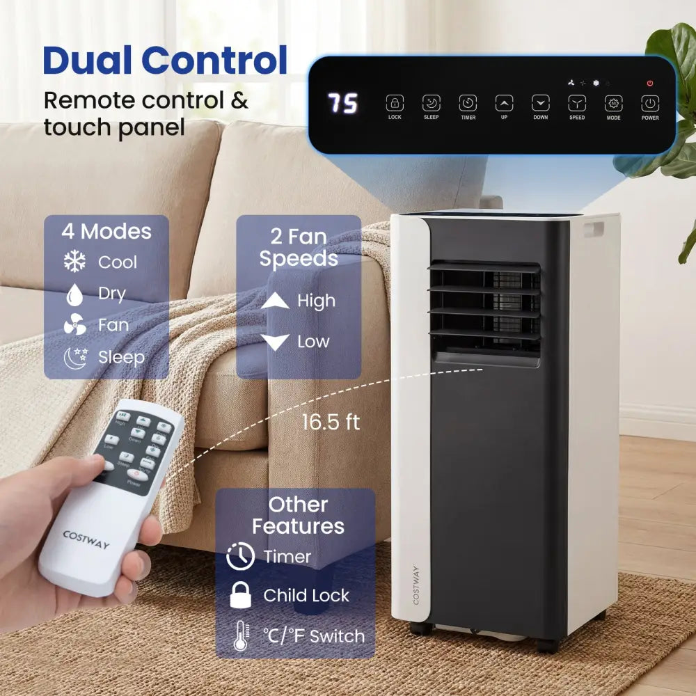 8000 BTU 3 in 1 Portable Air Conditioner with Fan and Dehumidifier Model - Black & White - Portable Air Conditioners