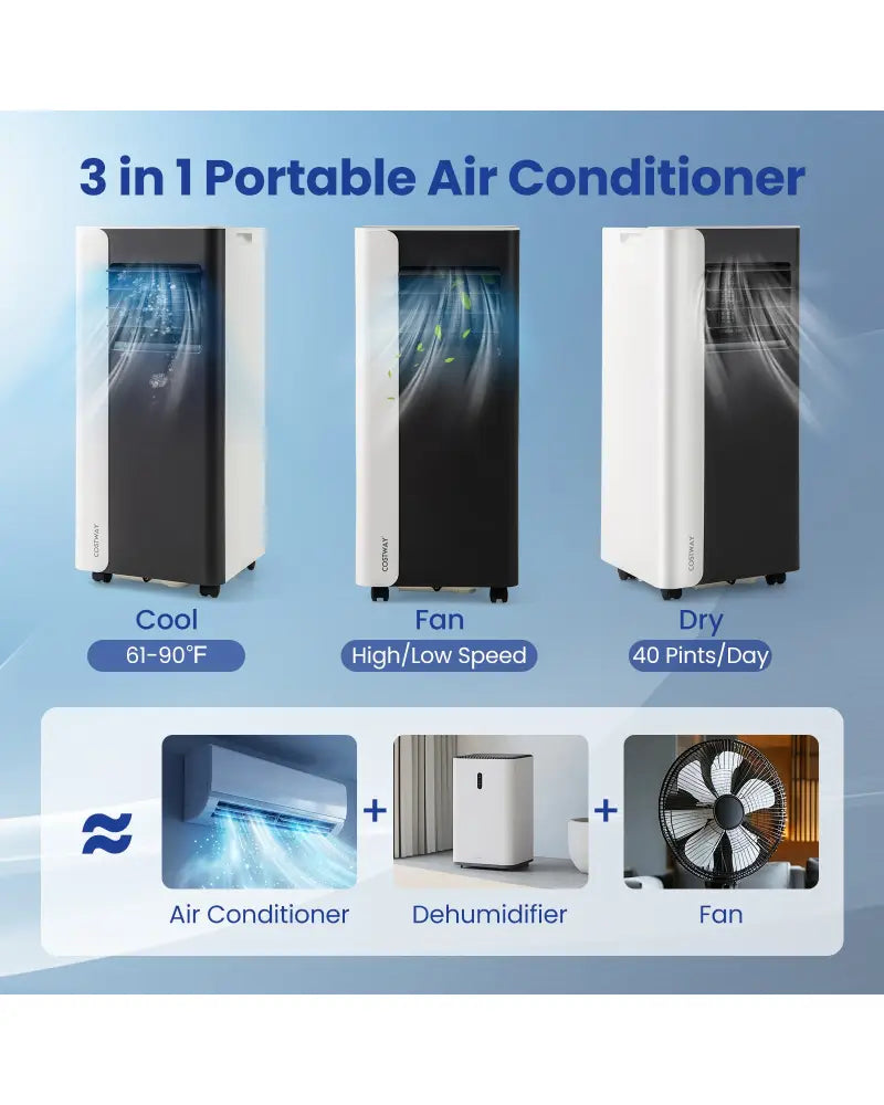 8000 BTU 3 in 1 Portable Air Conditioner with Fan and Dehumidifier Model - Black & White - Portable Air Conditioners