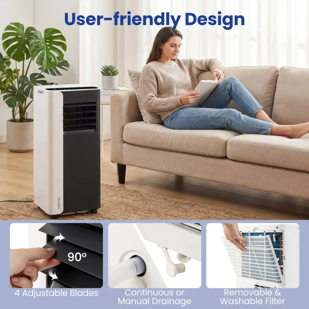 8000 BTU 3 in 1 Portable Air Conditioner with Fan and Dehumidifier Model - Black & White - Portable Air Conditioners