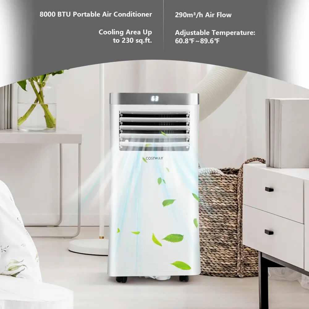 8000 BTU 3-in-1 Portable Air Conditioner with Remote Control-White - White - Portable Air Conditioners