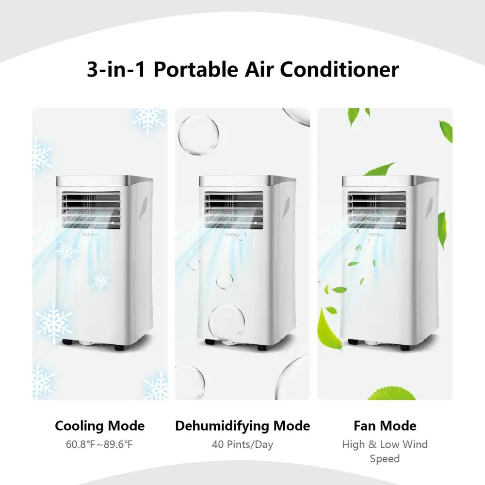 8000 BTU 3-in-1 Portable Air Conditioner with Remote Control-White - White - Portable Air Conditioners