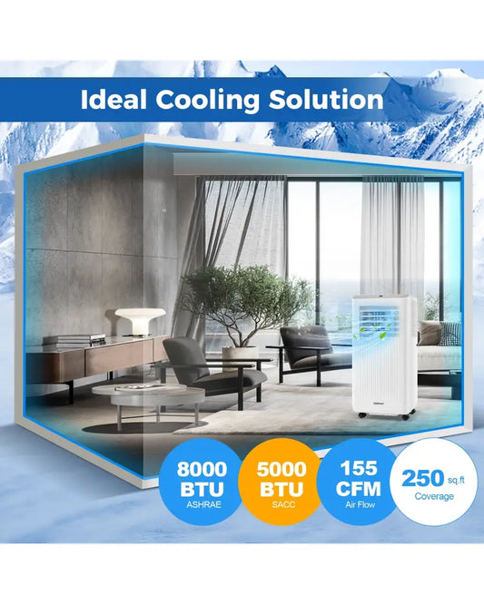 8000 BTU Portable Air Conditioner 3 in 1 AC Unit Fan and Dehumidifier - White - Portable Air Conditioners