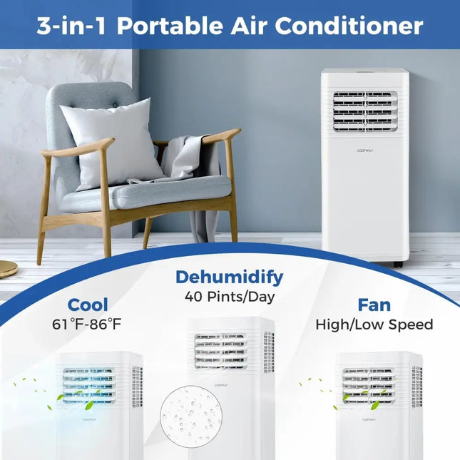 8000 BTU Portable Air Conditioner 3 in 1 AC Unit with Fan and Dehumidifier Costway