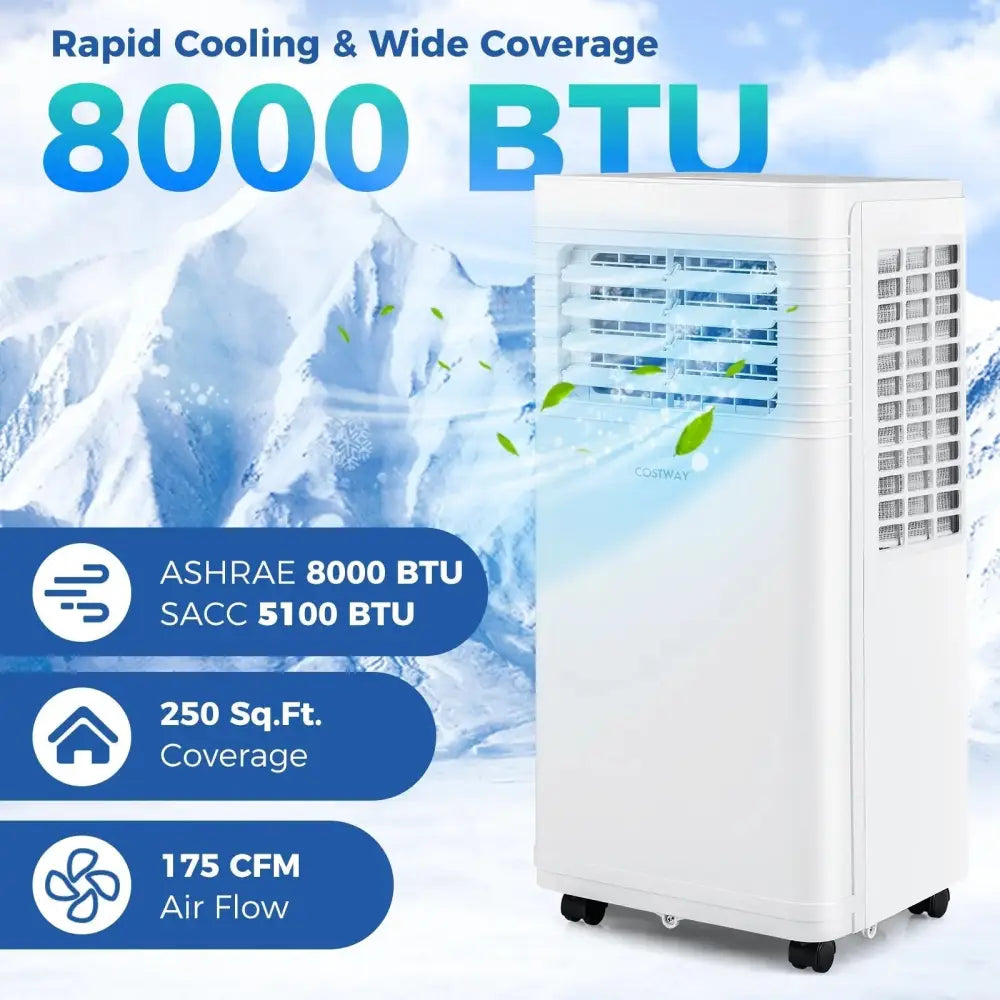 8000 BTU Portable Air Conditioner 3 in 1 AC Unit with Fan and Dehumidifier Costway