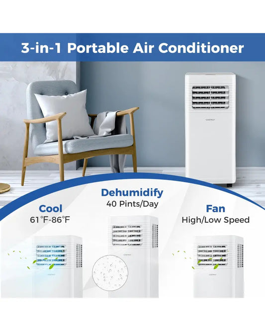 8000 BTU Portable Air Conditioner 3 in 1 AC Unit with Fan and Dehumidifier - White - Portable Air Conditioners
