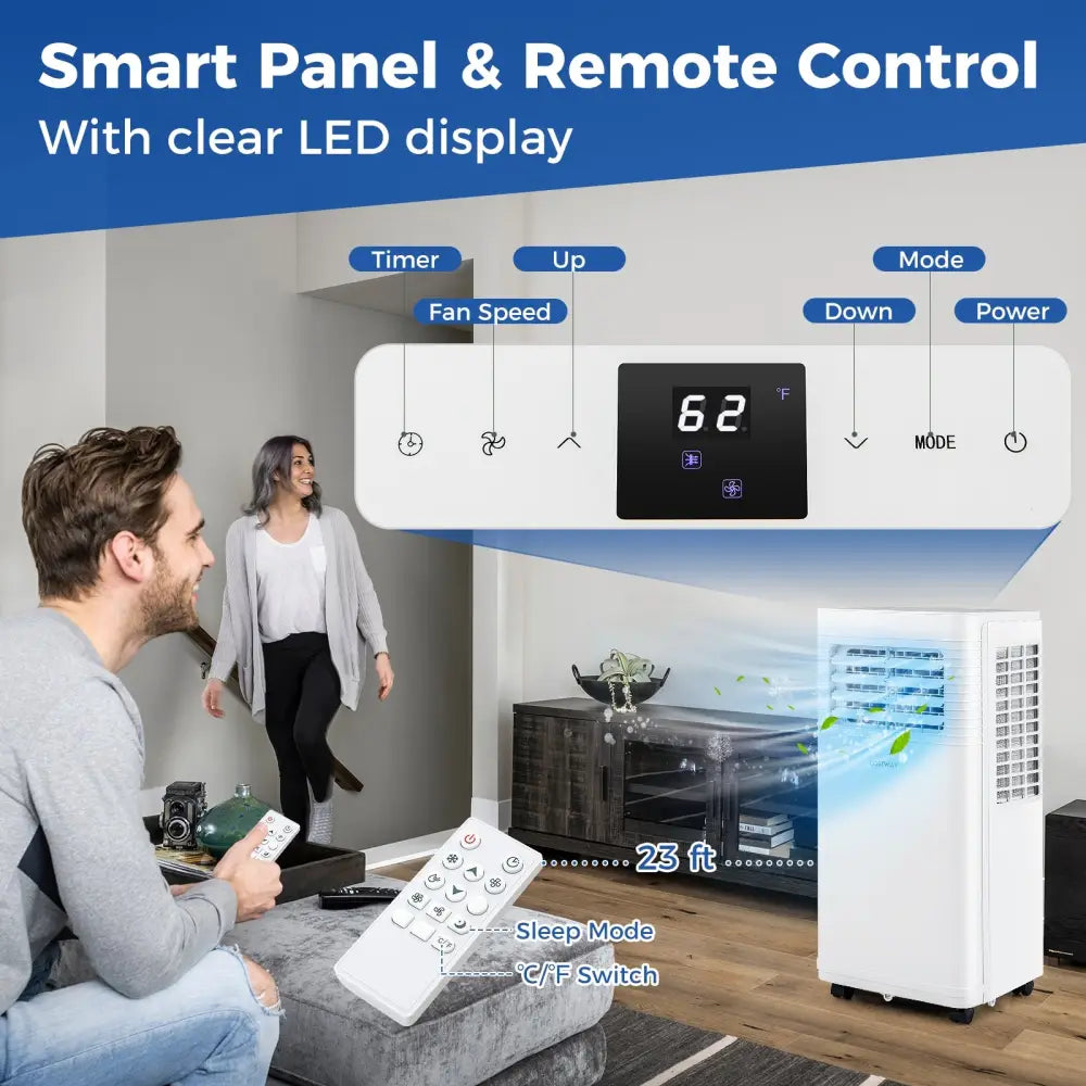 8000 BTU Portable Air Conditioner 3 in 1 AC Unit with Fan and Dehumidifier - White - Portable Air Conditioners