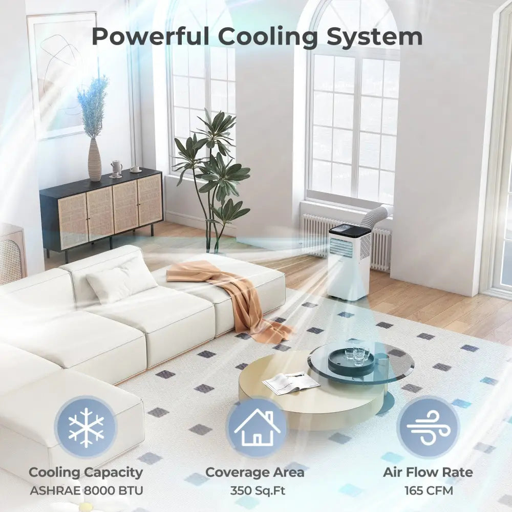 8000 BTU Portable Air Conditioner 3 in 1 Floor AC Unit Fan and Dehumidifier for Room - White - Portable Air Conditioners