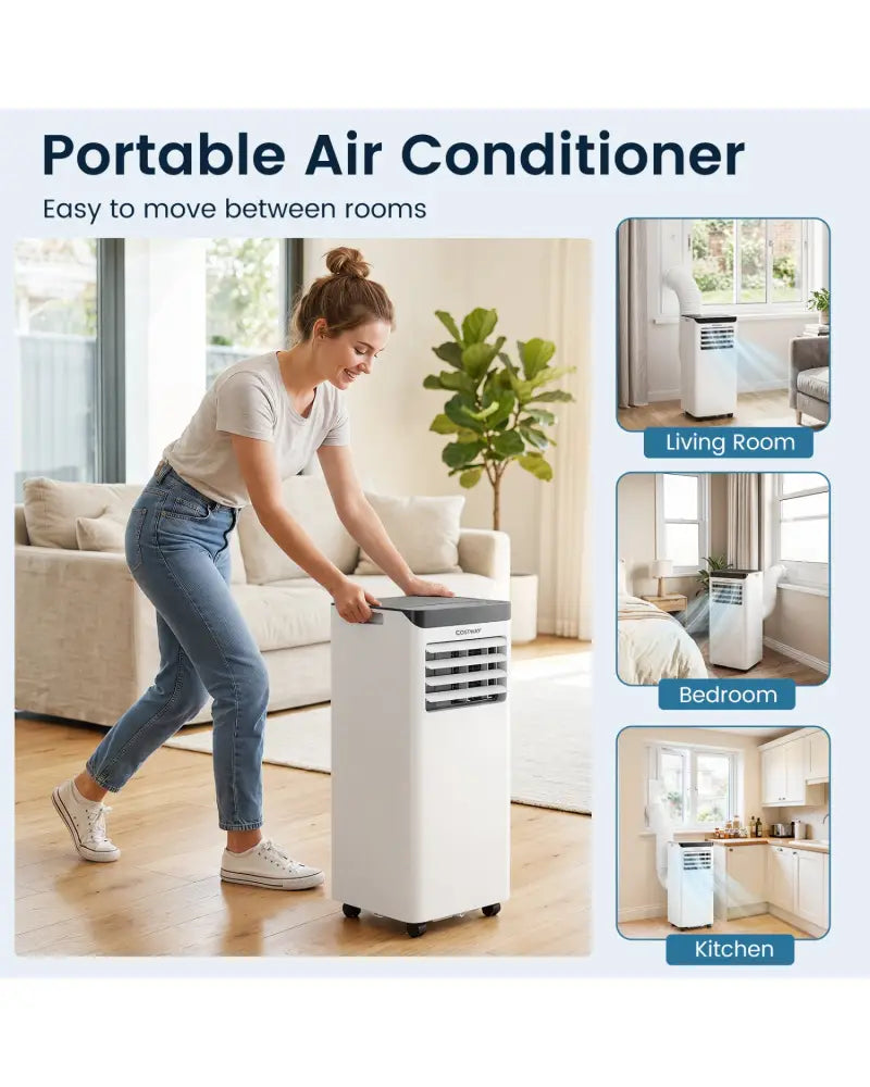8000 BTU Portable Air Conditioner Cools with Dehumidifier and 24H Timer-Black - Black - Portable Air Conditioners