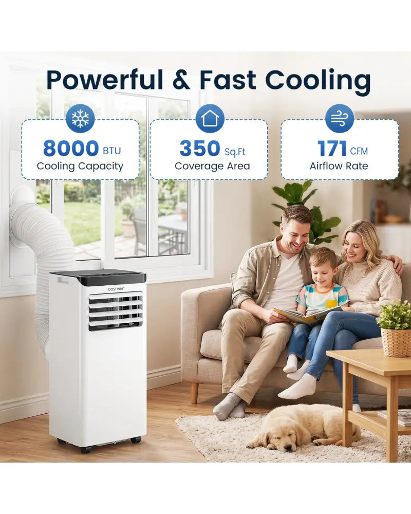 8000 BTU Portable Air Conditioner Cools with Dehumidifier and 24H Timer-Black - Black - Portable Air Conditioners
