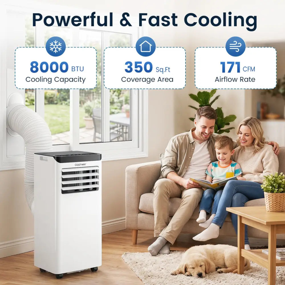 8000 BTU Portable Air Conditioner Cools with Dehumidifier and 24H Timer-Black - Black - Portable Air Conditioners