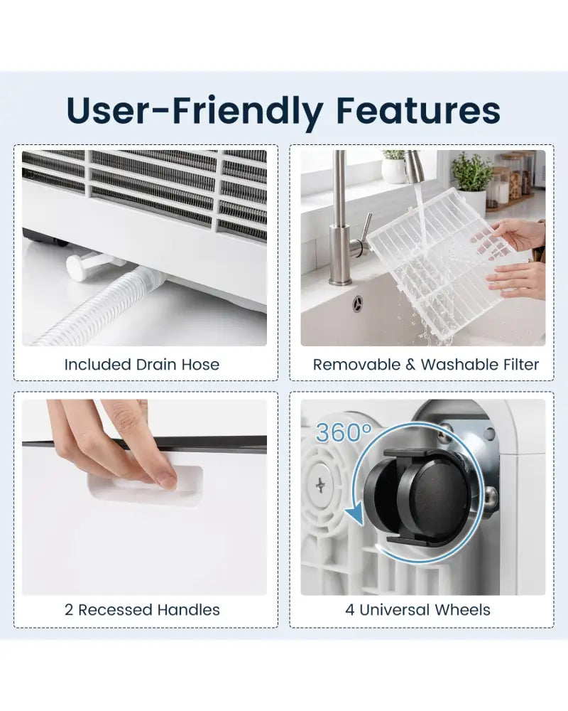 8000 BTU Portable Air Conditioner Cools with Dehumidifier and 24H Timer-Black - Black - Portable Air Conditioners