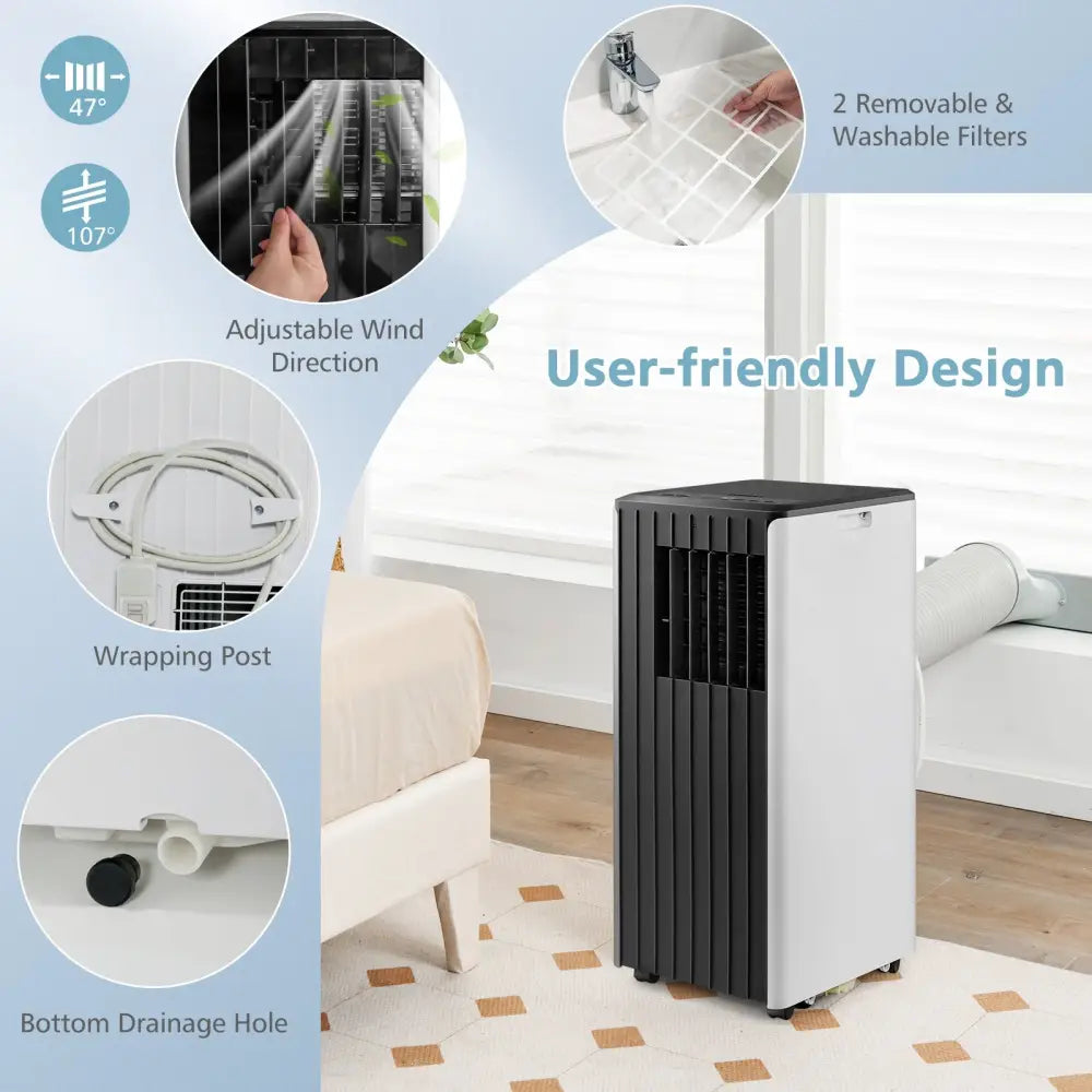 8000 BTU Portable Air Conditioner with Cool Humidifier and Sleep Mode-Black & White - Black & White - Portable Air