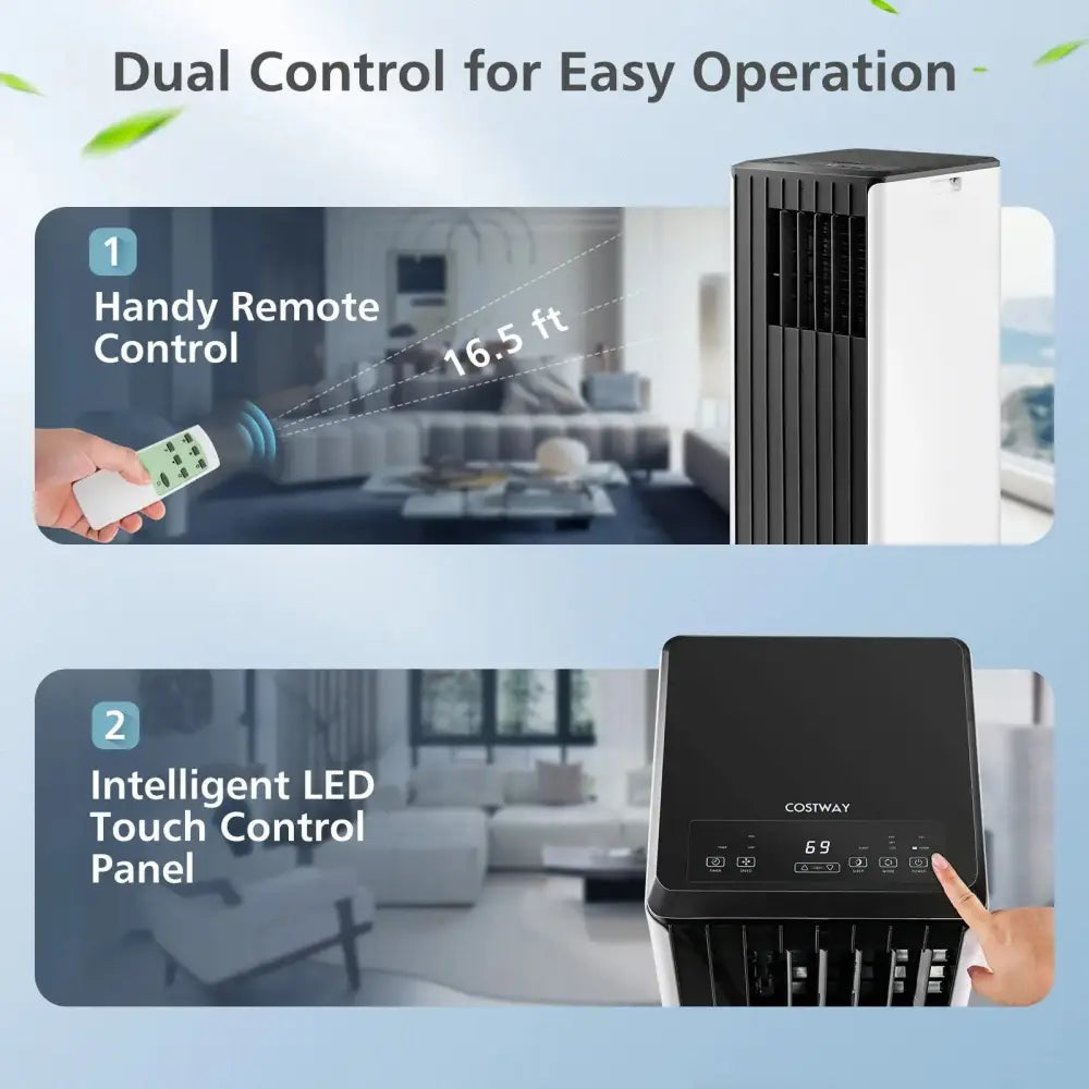 8000 BTU Portable Air Conditioner with Cool Humidifier and Sleep Mode-Black & White Costway
