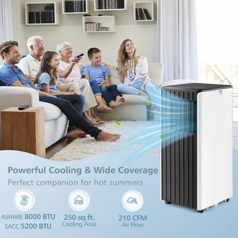 8000 BTU Portable Air Conditioner with Cool Humidifier and Sleep Mode-Black & White - Black & White - Portable Air