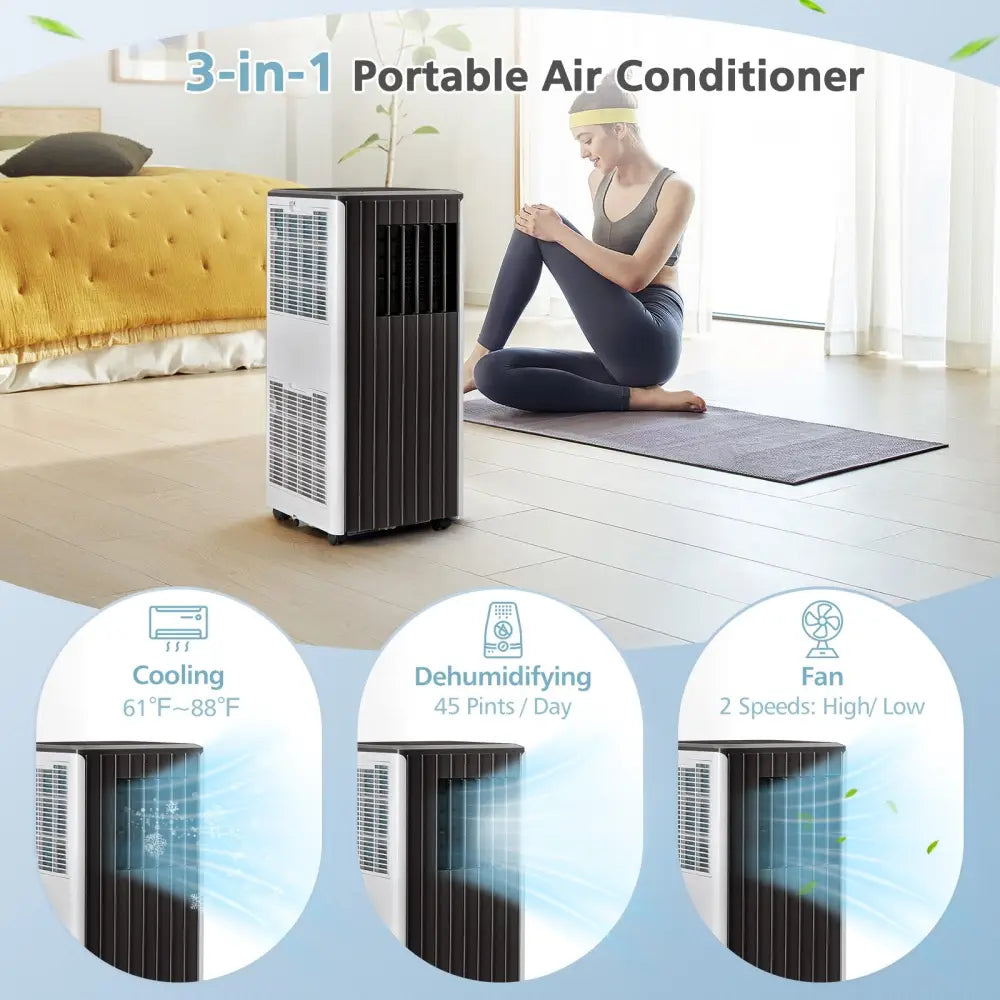 8000 BTU Portable Air Conditioner with Cool Humidifier and Sleep Mode-Black & White - Black & White - Portable Air