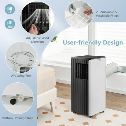 8000 BTU Portable Air Conditioner with Cool Humidifier and Sleep Mode-Black & White Costway