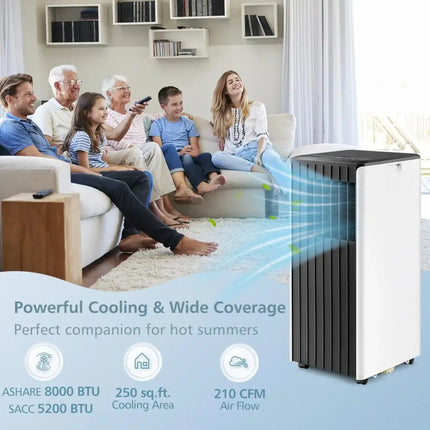 8000 BTU Portable Air Conditioner with Cool Humidifier and Sleep Mode-Black & White Costway