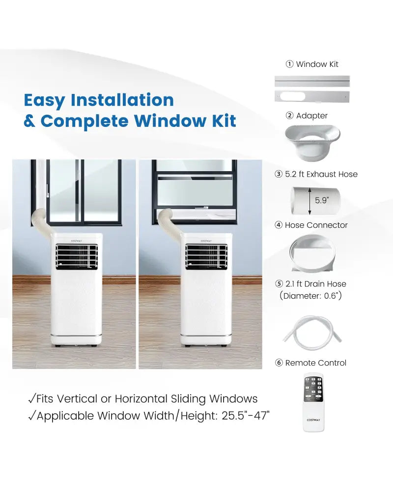 8000 BTU Portable Air Conditioner with Dehumidifier and Fan Mode - White - Portable Air Conditioners