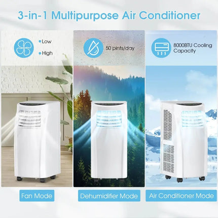 8000 BTU Portable Air Conditioner with Dehumidifier Function and Sleep Mode Costway