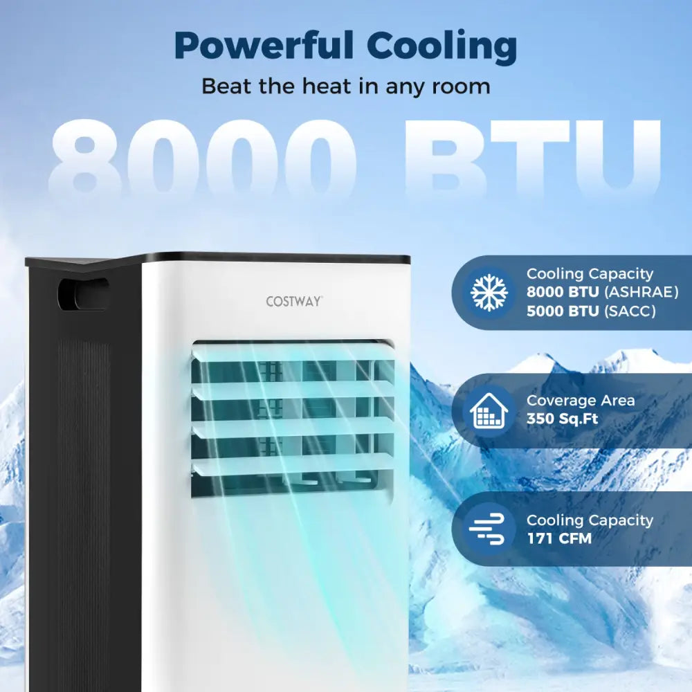 8000 BTU Portable Air Conditioner with Fan and Dehumidifier and LED Display - Black & White - Portable Air Conditioners