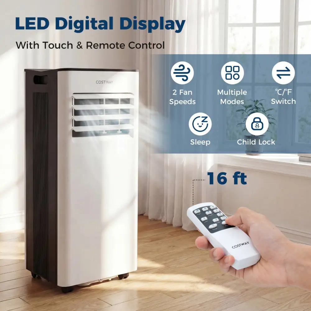 8000 BTU Portable Air Conditioner with Fan and Dehumidifier and LED Display - Black & White - Portable Air Conditioners