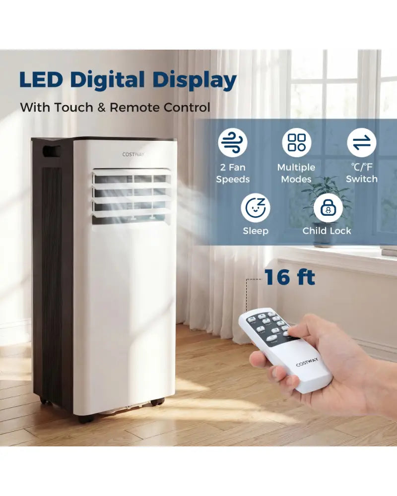 8000 BTU Portable Air Conditioner with Fan and Dehumidifier and LED Display - Black & White - Portable Air Conditioners
