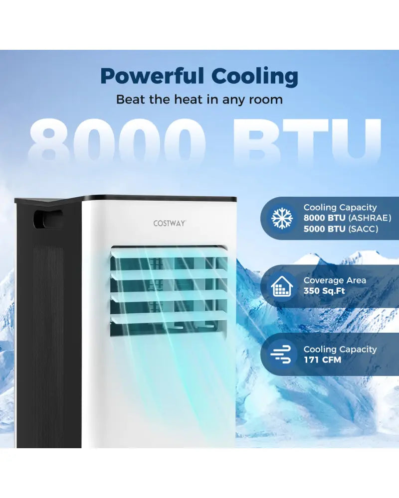 8000 BTU Portable Air Conditioner with Fan and Dehumidifier and LED Display - Black & White - Portable Air Conditioners