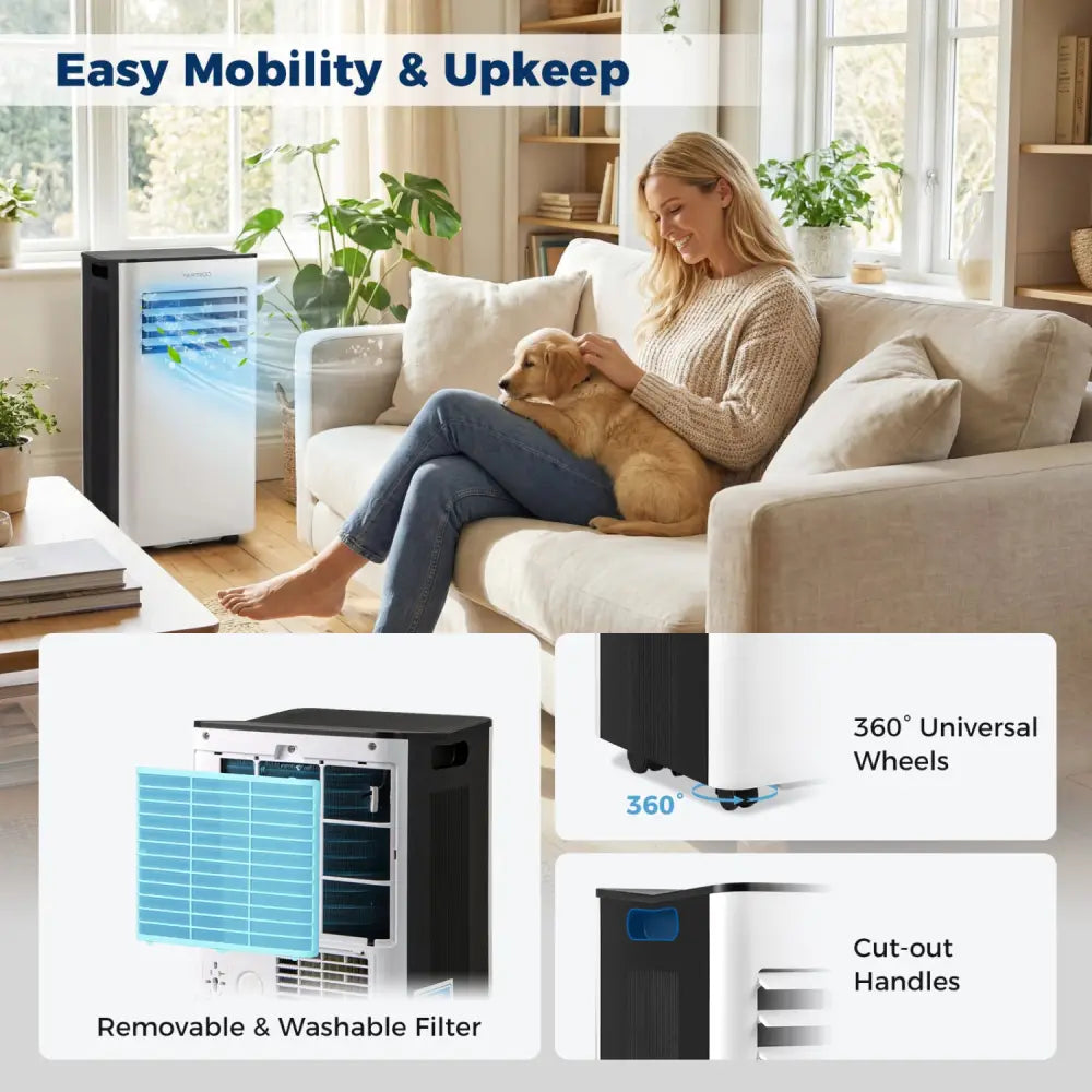 8000 BTU Portable Air Conditioner with Fan and Dehumidifier and LED Display - Black & White - Portable Air Conditioners